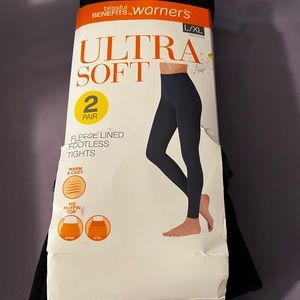 Womens Ultra Soft Thin Fleece Lined Footless Tights 2 Pair L/XL Solid Black